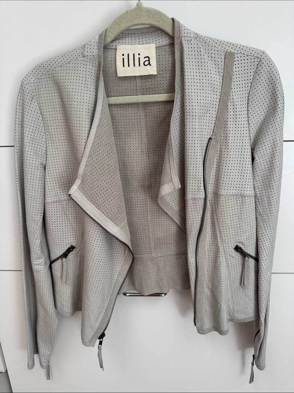 Gillia Light Gray Perforated Asymmetrical Moto Jacket